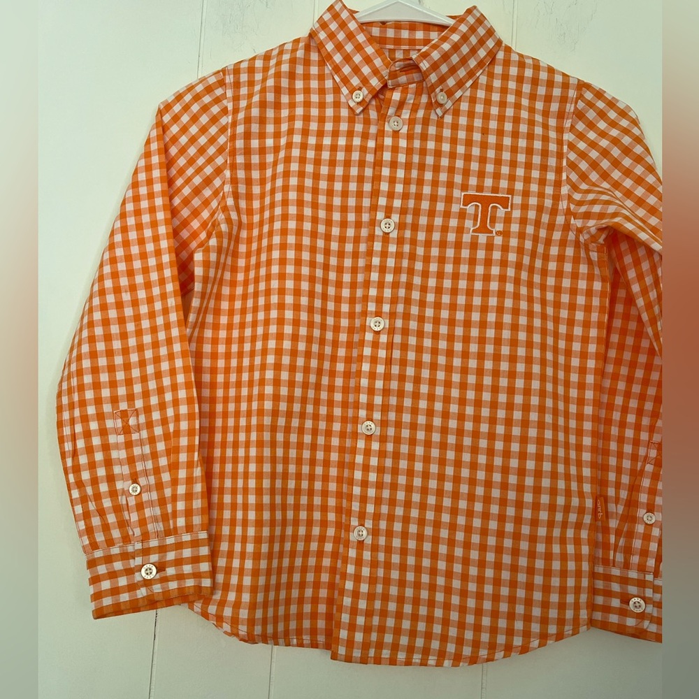 Garb Team University of Tennessee VOLS Orange Gingham Button-down Shirt size 5-6 - Picture 3 of 13